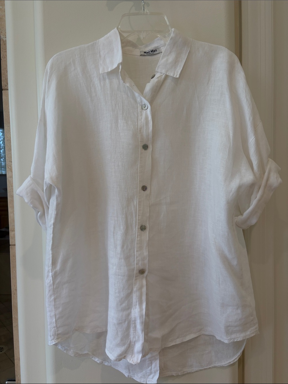 White Linen Button-Up Shirt